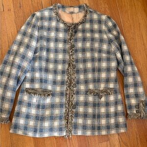 Vintage 1970s Pendleton Blue and Cream Checkered Wool Blazer